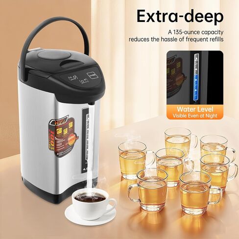 4L Electric Water Boiler Dispenser 750W, 20 Min Fast Boil, 24H Keep Warm, 3 Modes Button/Touch/Manual, with Anti-Dry Burn Protection, Water Level Window, 304 Stainless Steel (Grey) in Saudi Arabia