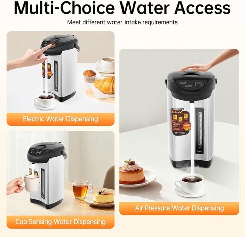 4L Electric Water Boiler Dispenser 750W, 20 Min Fast Boil, 24H Keep Warm, 3 Modes Button/Touch/Manual, with Anti-Dry Burn Protection, Water Level Window, 304 Stainless Steel (Grey) in Saudi Arabia