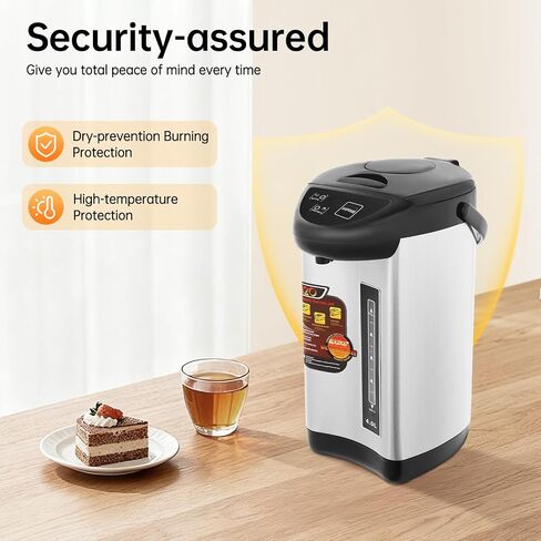 4L Electric Water Boiler Dispenser 750W, 20 Min Fast Boil, 24H Keep Warm, 3 Modes Button/Touch/Manual, with Anti-Dry Burn Protection, Water Level Window, 304 Stainless Steel (Grey) in Saudi Arabia