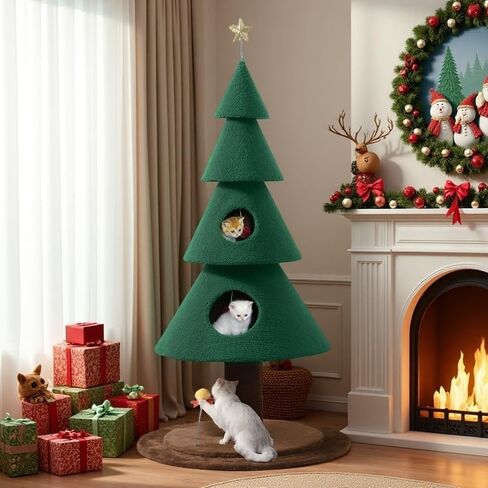DWVO 47.2in Christmas Cat Tree for Indoor, Cat Tower Cute with Teaser Plaything, Holiday Kitty Climbing Furniture for Kittens to Play and Sleep in Saudi Arabia