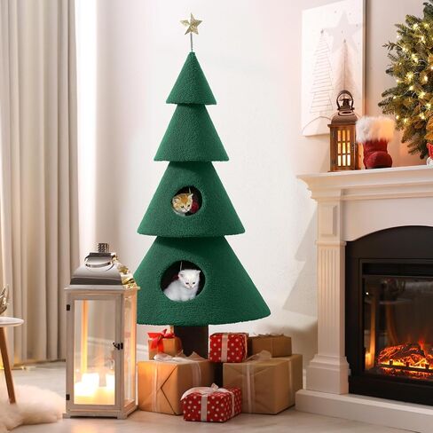 DWVO 47.2in Christmas Cat Tree for Indoor, Cat Tower Cute with Teaser Plaything, Holiday Kitty Climbing Furniture for Kittens to Play and Sleep in Saudi Arabia