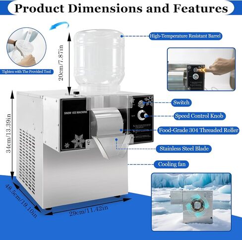 Automatic Electric Ice Shaved Machine, Snowflake Ice Shaver, 176lbs/day Snowflake Ice Machine, Air Cooling for Home, Parties, Food Truck, Restaurant, Milktea Shops in Saudi Arabia
