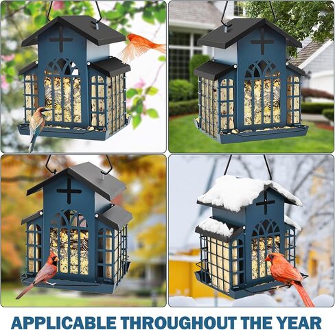وحدة تغذية الطيور المعلقة المعدنية للكنيسة بوزن 5 رطل للأماكن الخارجية، مغذيات مقاومة للطقس للتعليق الخارجي، مغذيات الطيور الكبيرة رائعة لجذب العصافير ونقار الخشب والمزيد من الطيور البرية - أزرق in Kuwait
