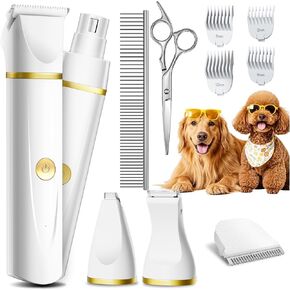 Dog Grooming Kit with Paw Trimmer, All-in-One Low Noise Electric Rechargeable Small Quiet Pet Clippers Foot Dog Hair Shaver with Stainless Steel Scissors and Comb for Dogs at Home (Green) in Saudi Arabia