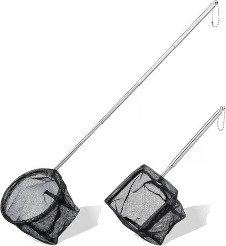 2 Pcs Small Fish Net for Fish Tank, Fishing Tank Net Small with 6-16 Inch Stainless Steel Long Handle Extendable Fine Mesh Aquarium Nets for Fishes Shrimp Pond Creek, 3In 4In in Kuwait