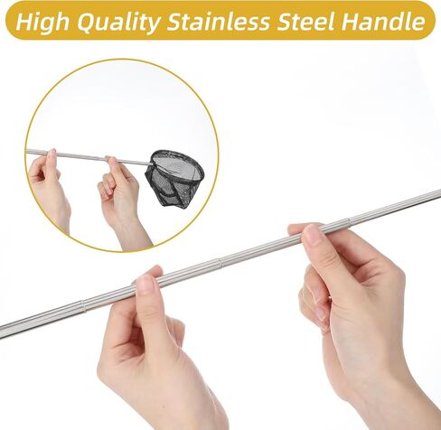 2 Pcs Small Fish Net for Fish Tank, Fishing Tank Net Small with 6-16 Inch Stainless Steel Long Handle Extendable Fine Mesh Aquarium Nets for Fishes Shrimp Pond Creek, 3In 4In in Kuwait