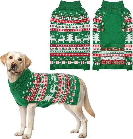 Christmas Dog Sweater with Reindeer Snowflake Patterns Christmas Dog Turtleneck Sweater Pullover Xmas Pet Knitted Shirt Outfit Xmas Tree Pet Clothes Costume for Small Medium Large Dogs 3XL in Saudi Arabia