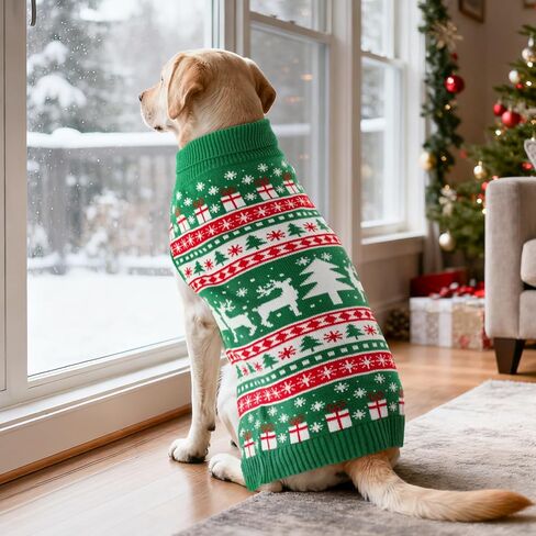 Christmas Dog Sweater with Reindeer Snowflake Patterns Christmas Dog Turtleneck Sweater Pullover Xmas Pet Knitted Shirt Outfit Xmas Tree Pet Clothes Costume for Small Medium Large Dogs 3XL in Saudi Arabia