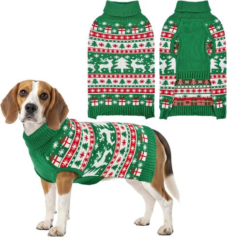 Christmas Dog Sweater with Reindeer Snowflake Patterns Christmas Dog Turtleneck Sweater Pullover Xmas Pet Knitted Shirt Outfit Xmas Tree Pet Clothes Costume for Small Medium Large Dogs 3XL in Saudi Arabia
