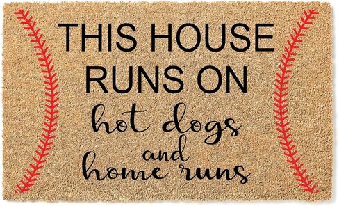 This House Runs on Hot Dogs and Home Doormat - Baseball Premium Quality 100% Coir Coconut Husk Front Sports Welcome Mat STK 1311 in Saudi Arabia