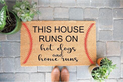 This House Runs on Hot Dogs and Home Doormat - Baseball Premium Quality 100% Coir Coconut Husk Front Sports Welcome Mat STK 1311 in Saudi Arabia