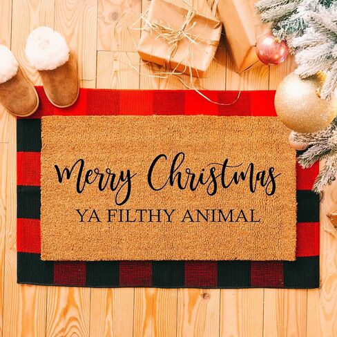 Merry Christmas Ya Filthy Animal Doormat, Premium Thick Coir, Durable Welcome Mat, Humorous Entryway Rug, Holiday Front Door Decor STK 1241 in Saudi Arabia