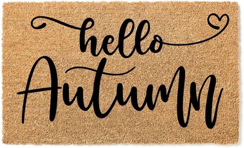 Hello Autumn Door Mat - Heart Fall Decor Premium Quality 100% Coconut Coir Thick Durable Seasonal Entryway Thanksgiving STK 1554 in Saudi Arabia
