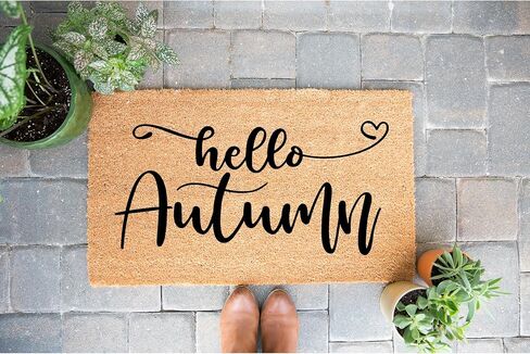 Hello Autumn Door Mat - Heart Fall Decor Premium Quality 100% Coconut Coir Thick Durable Seasonal Entryway Thanksgiving STK 1554 in Saudi Arabia
