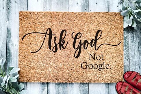 ممسحة أرجل Ask God Not Google - سجادة ترحيب دينية 100% من جوز الهند سميكة ومتينة مصنوعة في الولايات المتحدة الأمريكية ديكور ملهم للباب الأمامي STK 1396 in Saudi Arabia
