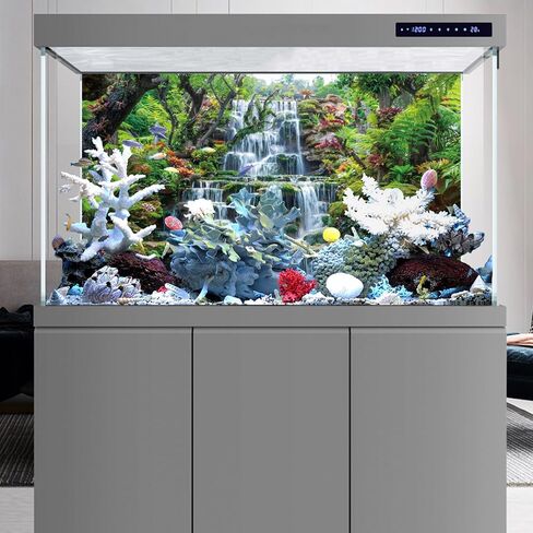 30x18 inches Waterfall Aquarium Background Forest Park Green Tropical Plants Fish Tank Backdrop Reptile Habitat Backdrop Polyester Background in Saudi Arabia