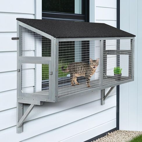 beeNbkks Cat Catio, Window Box Enclosure for Indoor Cats, Wooden Window Perch House, Expandable for Multi Kittens, Secure Comfortable Outdoor Haven for Pets, All Weather Use, Nature Friendly Design in Saudi Arabia