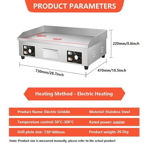 Commercial Electric Griddle and Warmer 3500W/4400W | Stainless Steel Teppanyaki Grill 50°C-300°C | Includes 3 Cleaning Shovel and 3 Cleaning Brush (4400W) in Saudi Arabia