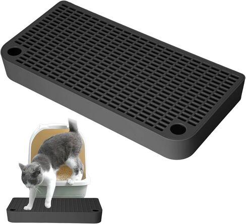 صندوق فضلات رمادي مضاد للتتبع وسهل التنظيف، منحدر صندوق فضلات بلاستيكي محمول مع وظيفة الفلتر، خطوات للقطط الصغيرة والمسنة (12.6 × 6.3 × 1.57 بوصة) in Kuwait