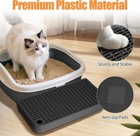 صندوق فضلات رمادي مضاد للتتبع وسهل التنظيف، منحدر صندوق فضلات بلاستيكي محمول مع وظيفة الفلتر، خطوات للقطط الصغيرة والمسنة (12.6 × 6.3 × 1.57 بوصة) in Kuwait