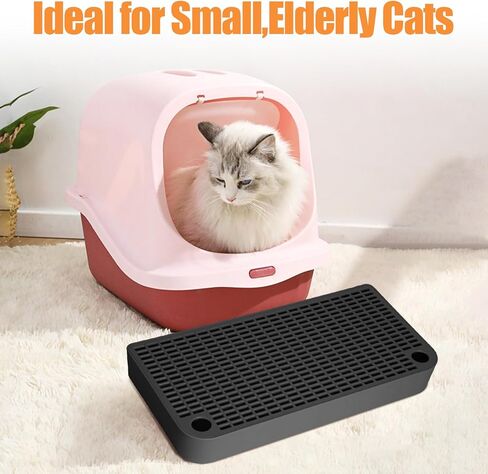 صندوق فضلات رمادي مضاد للتتبع وسهل التنظيف، منحدر صندوق فضلات بلاستيكي محمول مع وظيفة الفلتر، خطوات للقطط الصغيرة والمسنة (12.6 × 6.3 × 1.57 بوصة) in Kuwait