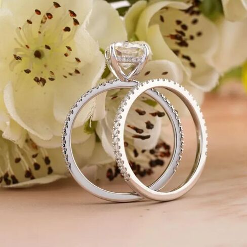 مجموعة خواتم الزفاف SilverQ للنساء 1.20 قيراط قطع الماس المخفية هالة خاتم الخطوبة مجموعة 14K مطلية بالذهب لذيذ نصف الخلود خاتم الزفاف مجموعة 925 الفضة الاسترليني مجوهرات الحد الأدنى اليدوية in Saudi Arabia