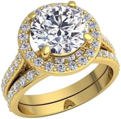 SilverQ 2 قيراط قطع مستديرة الماس هالو الزفاف مجموعة خاتم الخطوبة للنساء 14K مطلية بالذهب نصف الخلود خاتم الزفاف مجموعة 925 الفضة الاسترليني اليدوية كوكتيل سوليتير لهجة المجوهرات in Saudi Arabia