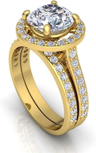 SilverQ 2 قيراط قطع مستديرة الماس هالو الزفاف مجموعة خاتم الخطوبة للنساء 14K مطلية بالذهب نصف الخلود خاتم الزفاف مجموعة 925 الفضة الاسترليني اليدوية كوكتيل سوليتير لهجة المجوهرات in Saudi Arabia