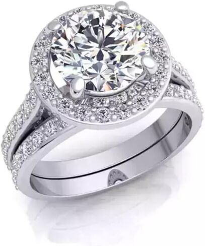 SilverQ 2 قيراط قطع مستديرة الماس هالو الزفاف مجموعة خاتم الخطوبة للنساء 14K مطلية بالذهب نصف الخلود خاتم الزفاف مجموعة 925 الفضة الاسترليني اليدوية كوكتيل سوليتير لهجة المجوهرات in Saudi Arabia