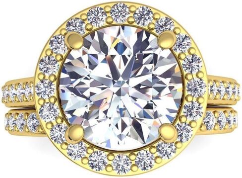 SilverQ 2 قيراط قطع مستديرة الماس هالو الزفاف مجموعة خاتم الخطوبة للنساء 14K مطلية بالذهب نصف الخلود خاتم الزفاف مجموعة 925 الفضة الاسترليني اليدوية كوكتيل سوليتير لهجة المجوهرات in Saudi Arabia