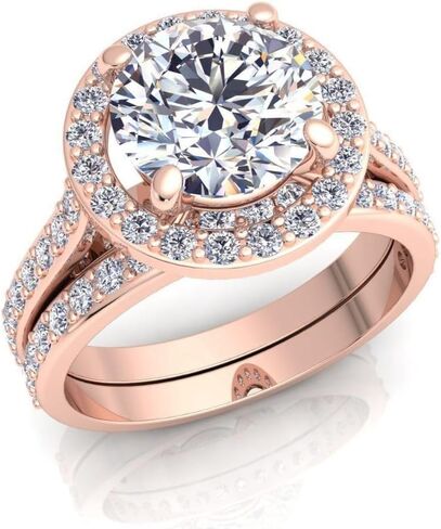 SilverQ 2 قيراط قطع مستديرة الماس هالو الزفاف مجموعة خاتم الخطوبة للنساء 14K مطلية بالذهب نصف الخلود خاتم الزفاف مجموعة 925 الفضة الاسترليني اليدوية كوكتيل سوليتير لهجة المجوهرات in Saudi Arabia