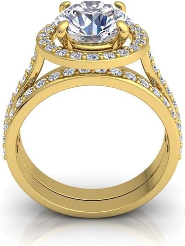 SilverQ 2 قيراط قطع مستديرة الماس هالو الزفاف مجموعة خاتم الخطوبة للنساء 14K مطلية بالذهب نصف الخلود خاتم الزفاف مجموعة 925 الفضة الاسترليني اليدوية كوكتيل سوليتير لهجة المجوهرات in Saudi Arabia