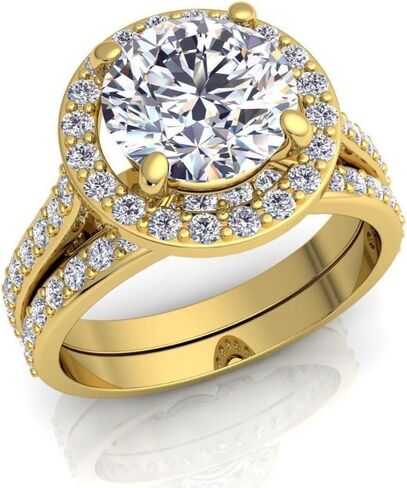 SilverQ 2 قيراط قطع مستديرة الماس هالو الزفاف مجموعة خاتم الخطوبة للنساء 14K مطلية بالذهب نصف الخلود خاتم الزفاف مجموعة 925 الفضة الاسترليني اليدوية كوكتيل سوليتير لهجة المجوهرات in Saudi Arabia