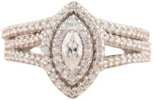 SilverQ 1.50 Marquise And Round Cut Diamond Double Halo Engagement Ring Set 14K White Gold Plated Curved Half Eternity Wedding Band Set 925 Sterling Silver Handmade Bridal Ring Set in Saudi Arabia