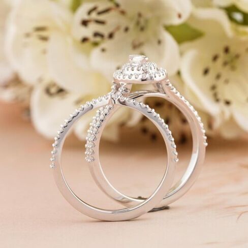 SilverQ 1.50 Marquise And Round Cut Diamond Double Halo Engagement Ring Set 14K White Gold Plated Curved Half Eternity Wedding Band Set 925 Sterling Silver Handmade Bridal Ring Set in Saudi Arabia