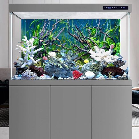 48x18 inches Tropical Fish Tank Background River Bed & Lake Aquatic Plant Undersea Tree Branch Aquarium Background Polyester in Saudi Arabia