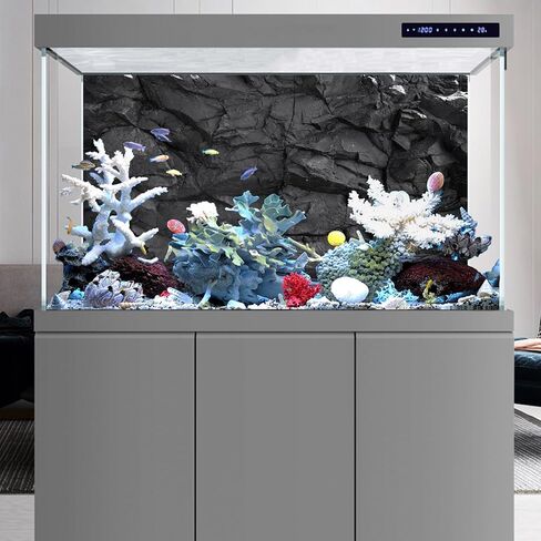 48x24 inches Stone Aquarium Background Black Rock Fish Tank Background Rocky Terrarium Backdrop Polyester in Saudi Arabia