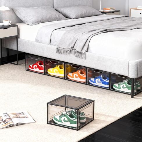 Shoe Box Shoe Storage Box Shoe Storage Organizer ，Under Bed Shoe Storage， With Wheels Stackable (White, 3 Pack) in Saudi Arabia