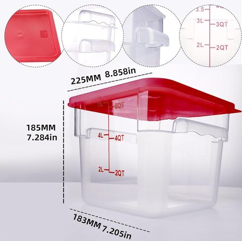 2 Pack Square Food Storage Container With Lid,2-12 Quart Commercial Storage Box With Scale & Handle,Cake Making,Dough Marinating Meat,Kitchen Supplies (6 Quart) in Saudi Arabia