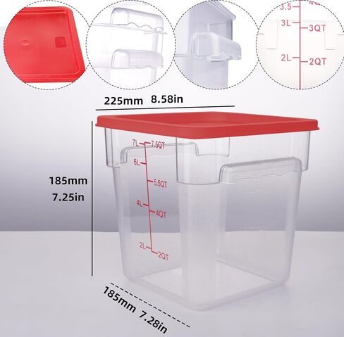 2 Pack Square Food Storage Container With Lid,2-12 Quart Commercial Storage Box With Scale & Handle,Cake Making,Dough Marinating Meat,Kitchen Supplies (6 Quart) in Kuwait