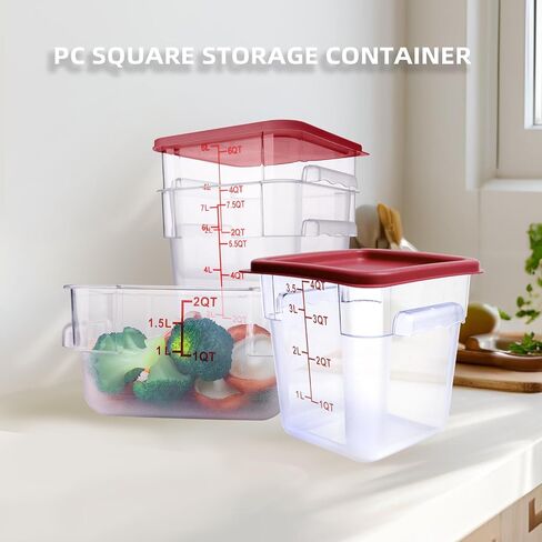 2 Pack Square Food Storage Container With Lid,2-12 Quart Commercial Storage Box With Scale & Handle,Cake Making,Dough Marinating Meat,Kitchen Supplies (6 Quart) in Kuwait