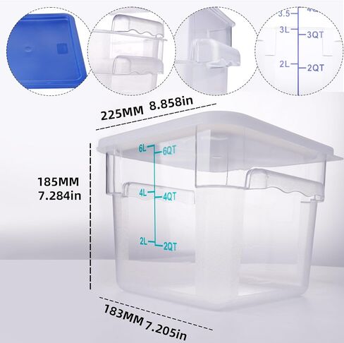 2 Pack Square Food Storage Container With Lid,2-12 Quart Commercial Storage Box With Scale & Handle,Cake Making,Dough Marinating Meat,Kitchen Supplies (6 Quart) in Kuwait