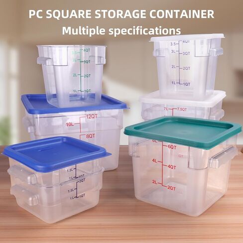 2 Pack Square Food Storage Container With Lid,2-12 Quart Commercial Storage Box With Scale & Handle,Cake Making,Dough Marinating Meat,Kitchen Supplies (6 Quart) in Kuwait