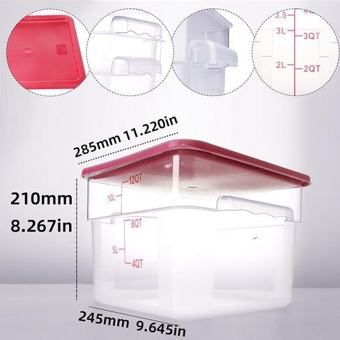 2 Pack Square Food Storage Container With Lid,2-12 Quart Commercial Storage Box With Scale & Handle,Cake Making,Dough Marinating Meat,Kitchen Supplies (6 Quart) in Kuwait