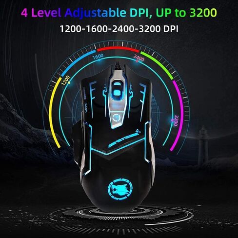 RGB Light up Wired Gaming Mouse for Computer - Durable USB Led Laptop Mice w/ 7 Color Backlit, 4 Adjust DPI Up to 3200 for Gaming, Silent & Stable PC Corded Mouse for Mac MacBook Windows Linux PS4 in Kuwait