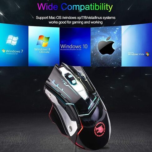 RGB Light up Wired Gaming Mouse for Computer - Durable USB Led Laptop Mice w/ 7 Color Backlit, 4 Adjust DPI Up to 3200 for Gaming, Silent & Stable PC Corded Mouse for Mac MacBook Windows Linux PS4 in Kuwait