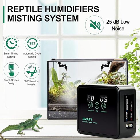 Reptile Humidifiers Smart Misting System for Reptile Terrariums, Reptile Mister Automatic with Timer, Reptile Mister Adjustable Misting Nozzles for Chameleons, Frog, Lizard, Snake in Kuwait