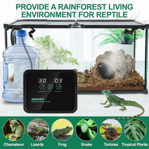 Reptile Humidifiers Smart Misting System for Reptile Terrariums, Reptile Mister Automatic with Timer, Reptile Mister Adjustable Misting Nozzles for Chameleons, Frog, Lizard, Snake in Kuwait