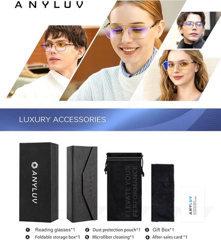 ANYLUV Reading Glasses Men Women Blue Light Blocking, Premium Mens Reading Glasses Al-mg Frame with Spring Hinge Anti Glare in Kuwait