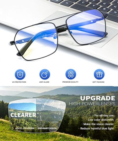 ANYLUV Reading Glasses Men Women Blue Light Blocking, Premium Mens Reading Glasses Al-mg Frame with Spring Hinge Anti Glare in Kuwait
